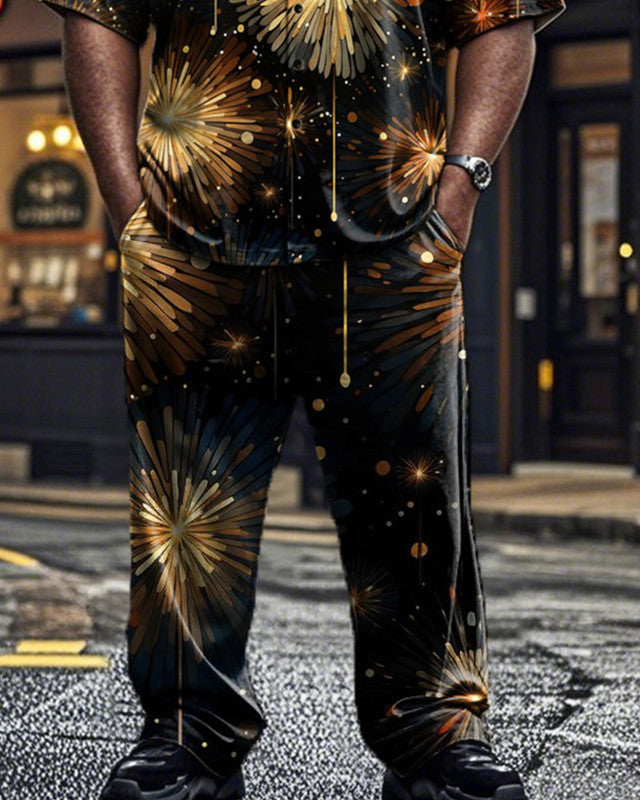 Fireworks Personality Short-sleeved Shirt and Trousers Large Size Men's Suit