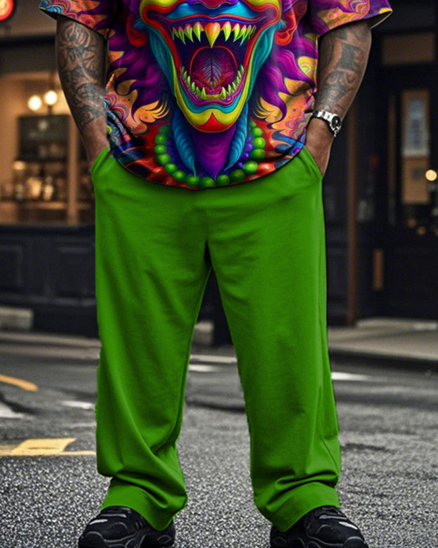 Joker Color Print Short-sleeved T-shirt and Trousers Plus Size Men's Suit