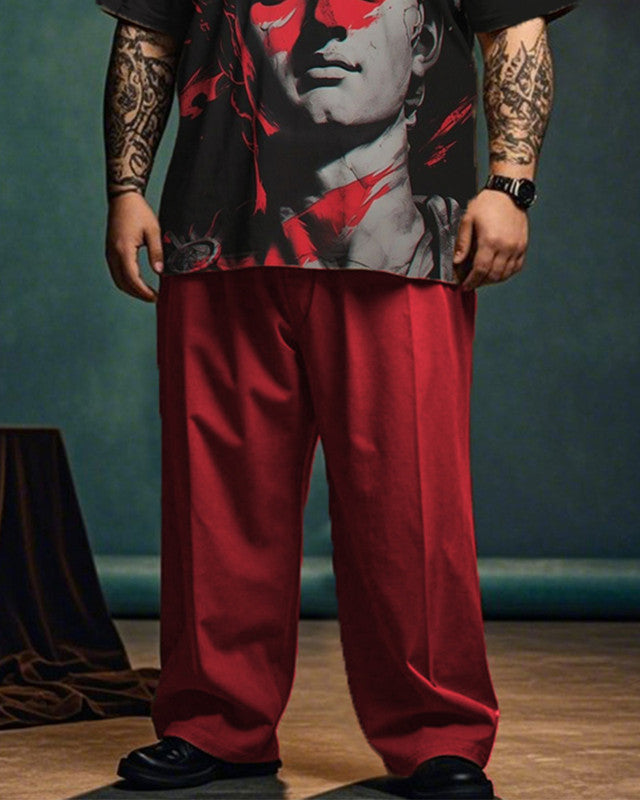 Personalized Sculpture Print Short-sleeved T-shirt and Trousers Plus Size Men's Suit