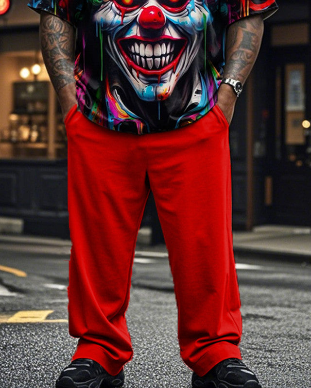 Colorful Clown Print Short-sleeved T-shirt and Trousers Plus Size Men's Suit