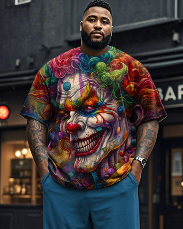 Colorful Clown Short-sleeved T-shirt and Trousers Plus Size Men's Suit