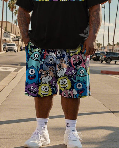 Holiday Style Cartoon Short-sleeved T-shirt Shorts Large Size Men's Suit