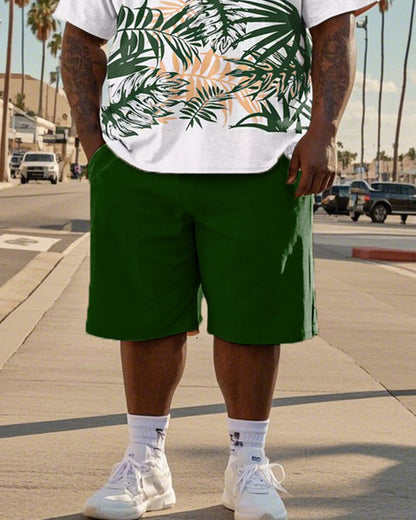 Holiday Style Coconut Tree Short-sleeved T-shirt Shorts Large Size Men's Suit