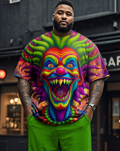 Joker Color Print Short-sleeved T-shirt and Trousers Plus Size Men's Suit