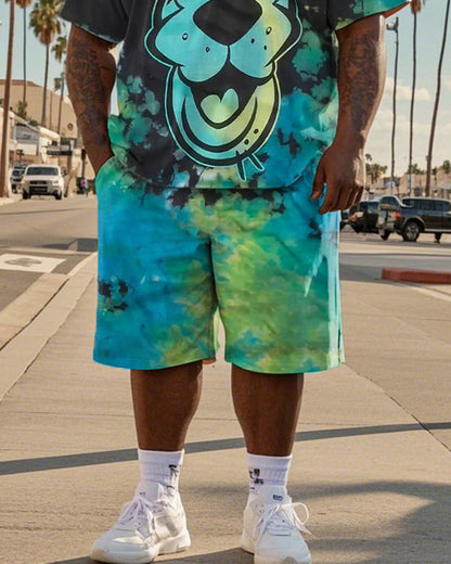 Tie-dyed Puppy Short-sleeved T-shirt and Shorts Plus Size Men's Suit