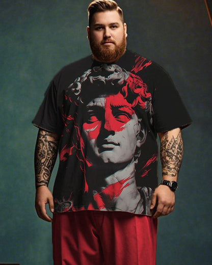 Personalized Sculpture Print Short-sleeved T-shirt and Trousers Plus Size Men's Suit