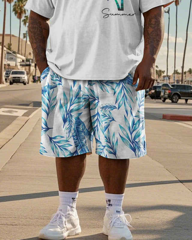 Coconut Tree Short Sleeve T-shirt Shorts Large Size Men's Suit