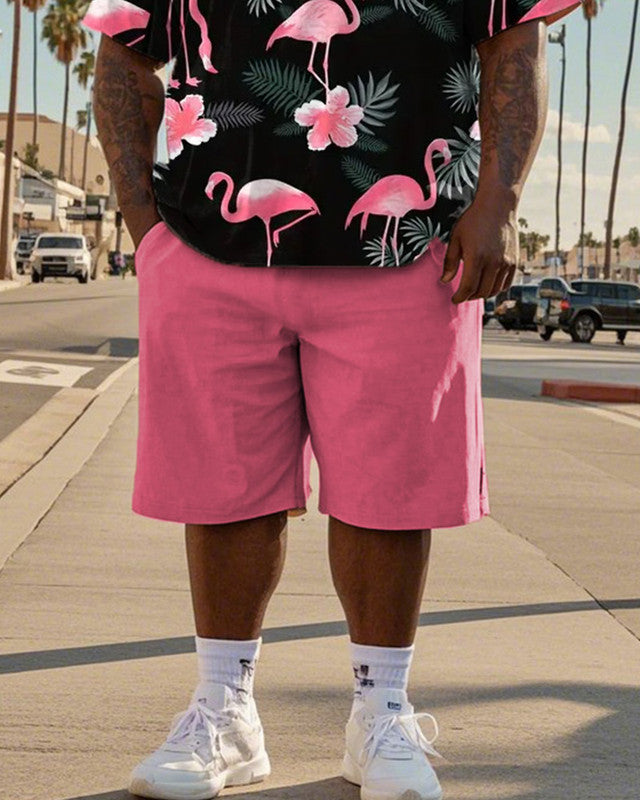 Colorblock Flamingo Short-sleeved T-shirt Shorts Large Size Men's Suit