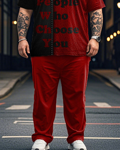 Slogan Personalized Colorblock Printing Large Size Short Sleeve Men's Suit