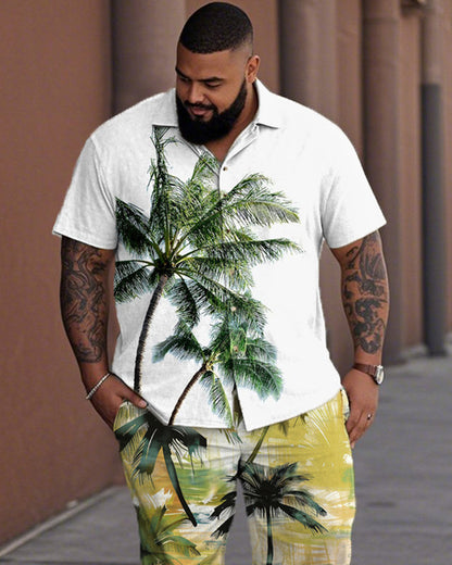 Coconut Tree Vacation Short Sleeve Shirt and Pants Plus Size Suit