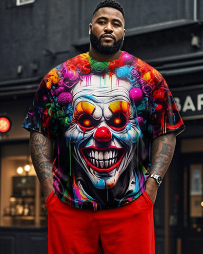 Colorful Clown Print Short-sleeved T-shirt and Trousers Plus Size Men's Suit