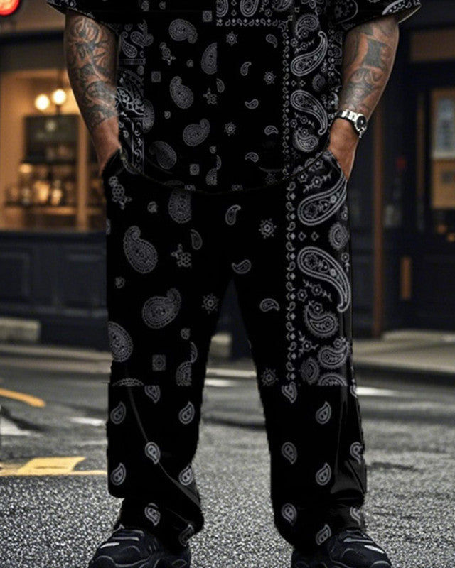 Cashew Flower Short-sleeved T-shirt and Trousers Plus Size Men's Suit