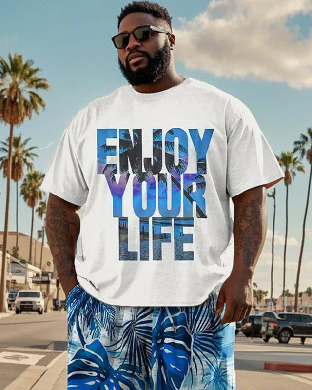 Vacation Style Letter Short-sleeved T-shirt Shorts Large Size Men's Suit