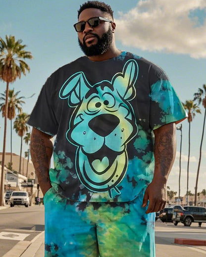 Tie-dyed Puppy Short-sleeved T-shirt and Shorts Plus Size Men's Suit