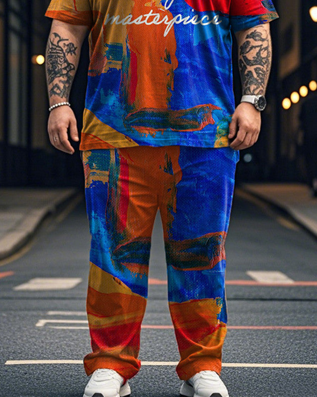 Colorful Oil Painting Print Large Size Short-sleeved Men's Suit