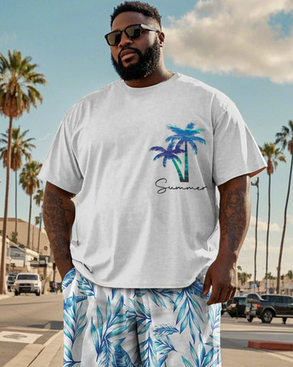 Coconut Tree Short Sleeve T-shirt Shorts Large Size Men's Suit