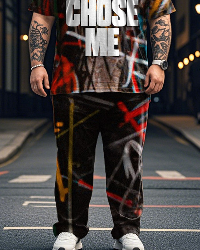 Graffiti Slogan Print Large Size Short-sleeved Men's Suit