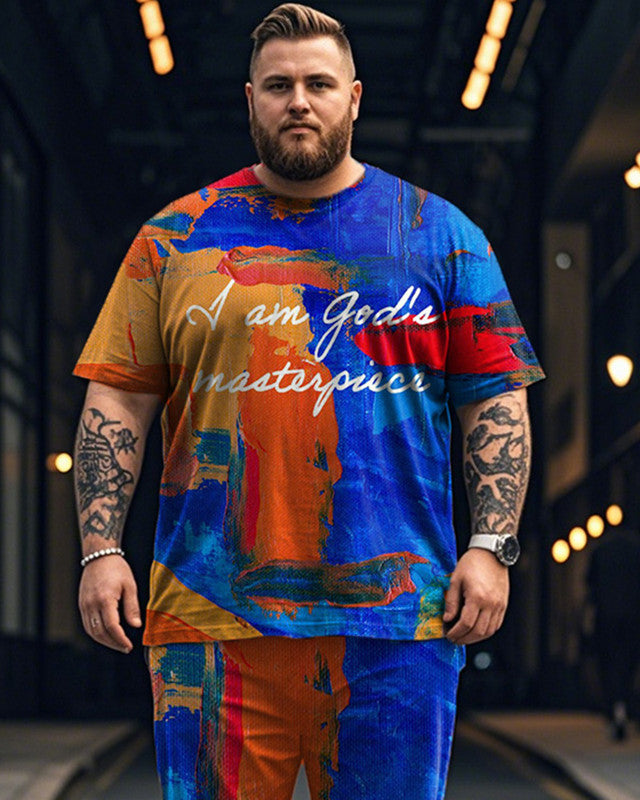 Colorful Oil Painting Print Large Size Short-sleeved Men's Suit