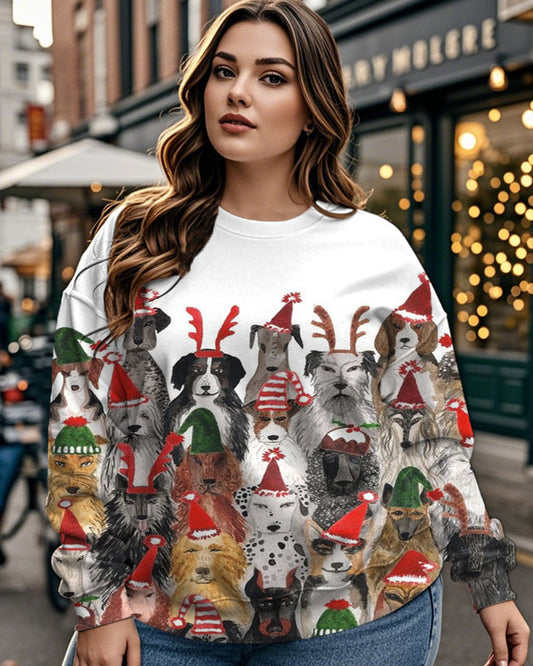 Vintage Christmas Animal Print Plus Size Women's Long Sleeve Sweatshirt