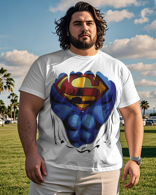 Cartoon Superman Print Casual Large Size Men's Short-sleeved Round Neck T-shirt