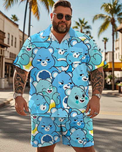 Blue Bear Short Sleeve Shirt Shorts Large Size Men's Suit