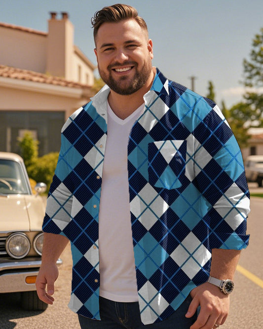 Men's Plaid Printed Casual Plus-size Long-sleeved Shirt