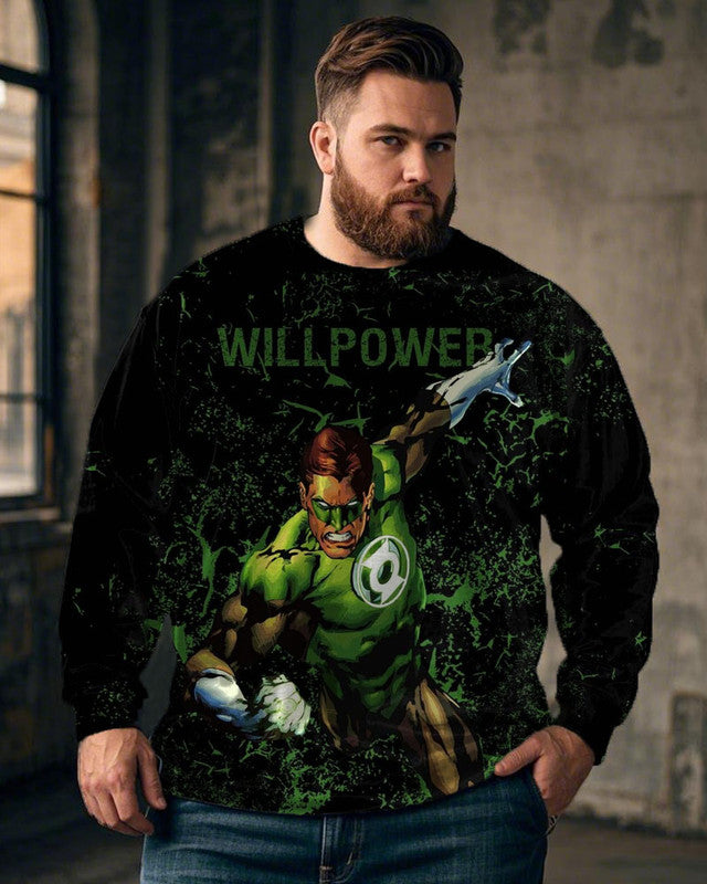 Green Lantern Casual Print Men's Large Size Round Neck Sweatshirt