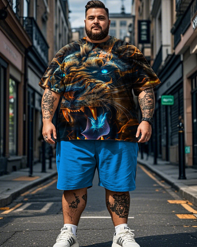 Lions Short Sleeve T-shirt Shorts Plus Size Men's Suit