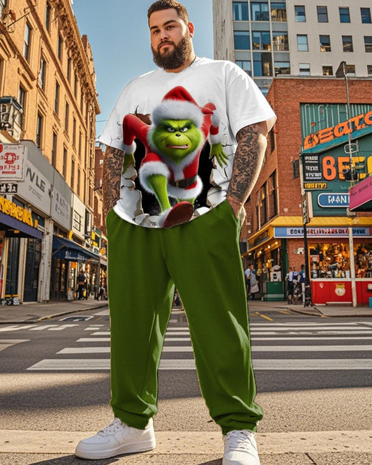 Men's Monster Christmas Personality Plus Size Short Sleeve Pant Suit