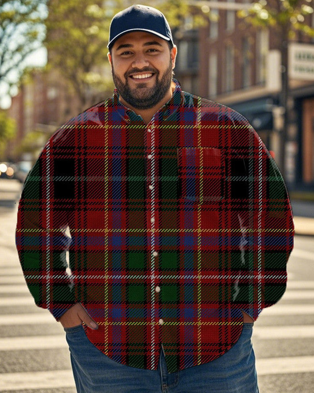 Men's Plaid Printed Large-size Long-sleeved Shirt