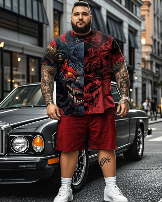 Personality Color Matching Casual Short-sleeved T-shirt Shorts Plus Size Men's Suit