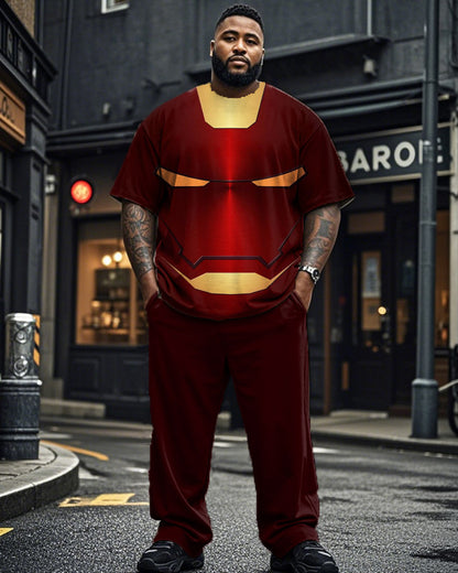 Iron Man Printed Round Neck Short Sleeve T-Shirt Long Pants Large Size Men's Suit