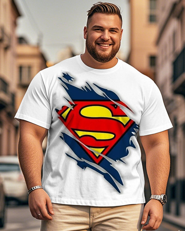 Cartoon Superman Printed Large Size Men's Short-sleeved Round Neck T-shirt