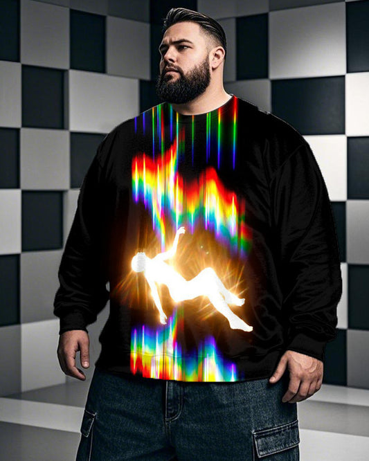 Men's Black Hole Plus Size Round Neck Long Sleeve Top