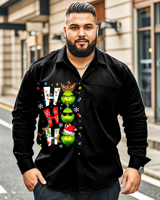 Men's Christmas Hohoho Printed Large Size Long Sleeve Shirt