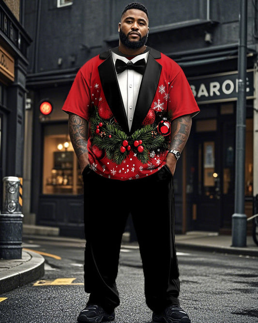 Christmas COS Crew-neck Short-sleeved T-shirt and Pants Plus Size Suit