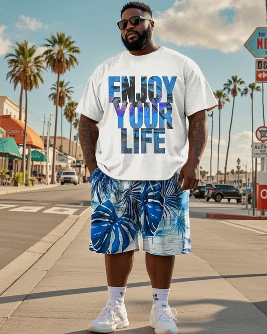 Vacation Style Letter Short-sleeved T-shirt Shorts Large Size Men's Suit