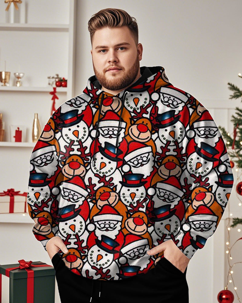 Cartoon Christmas Snowman Print Hooded Plus Size Hoodie