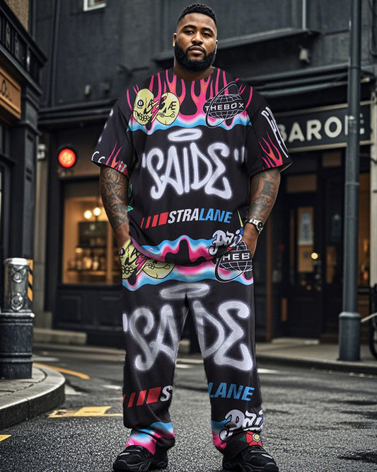 Street Style Graffiti Short-sleeved T-shirt and Trousers Large Size Men's Suit