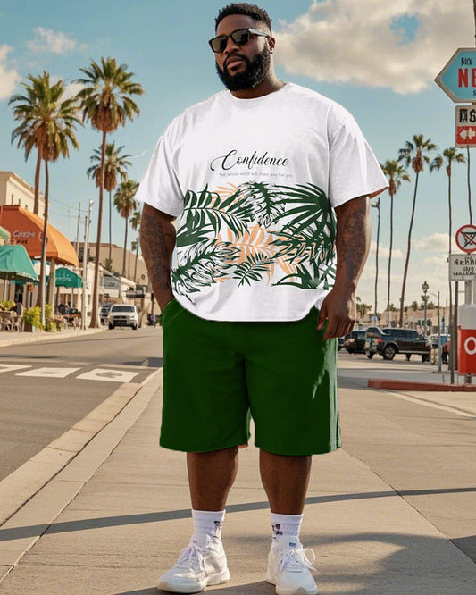 Holiday Style Coconut Tree Short-sleeved T-shirt Shorts Large Size Men's Suit