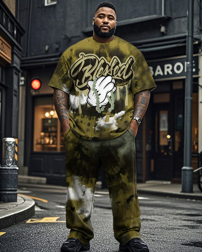 Hip-hop Camouflage Casual Large Size Men's Short-sleeved T-shirt and Trousers Suit