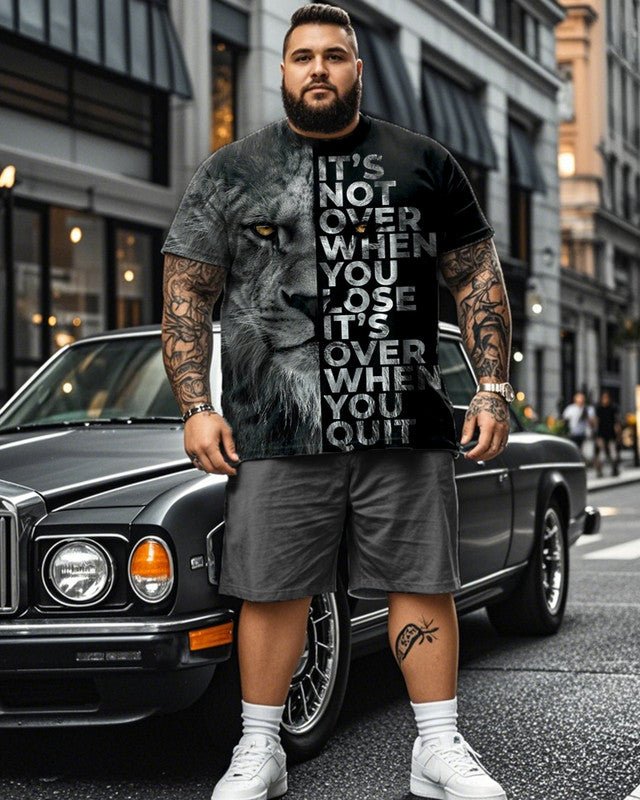 Lion Letters Casual Short-sleeved T-shirt Shorts Plus Size Men's Suit