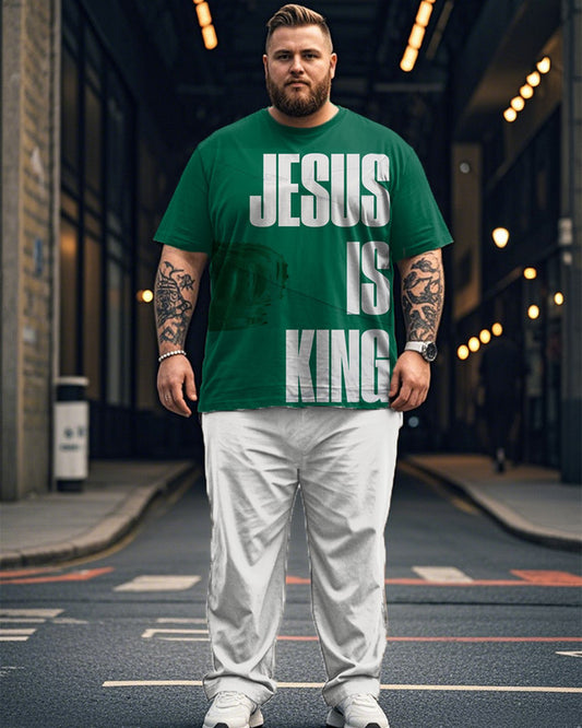 Jesus Is King Printed Large Size Short-sleeved Men's Suit