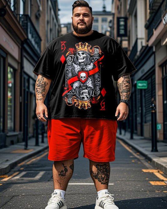 Poker Skeleton Short Sleeve T-shirt Shorts Plus Size Men's Suit