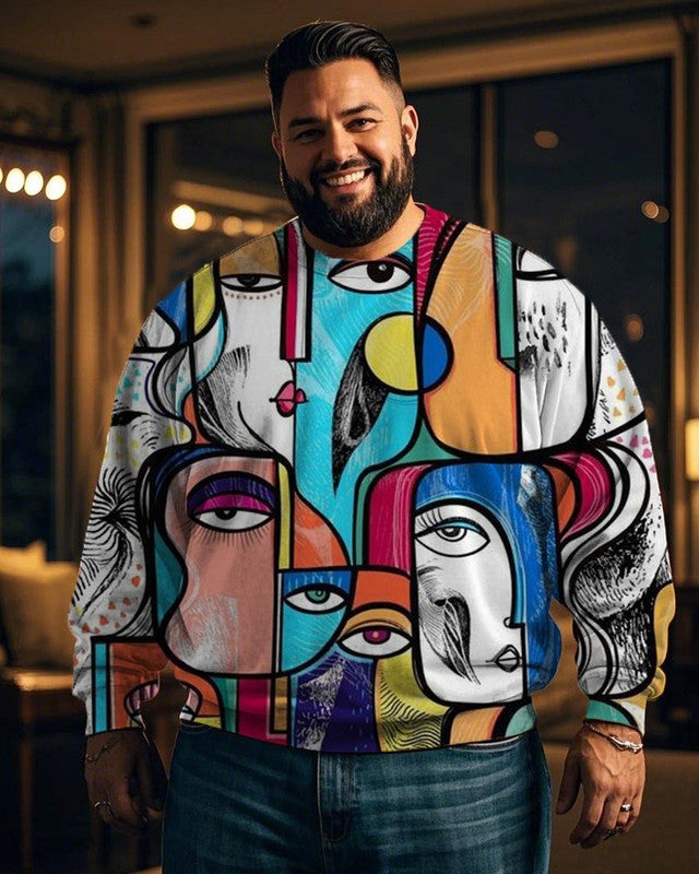 Men's Geometric Art Print Oversized Crew Neck Sweatshirt