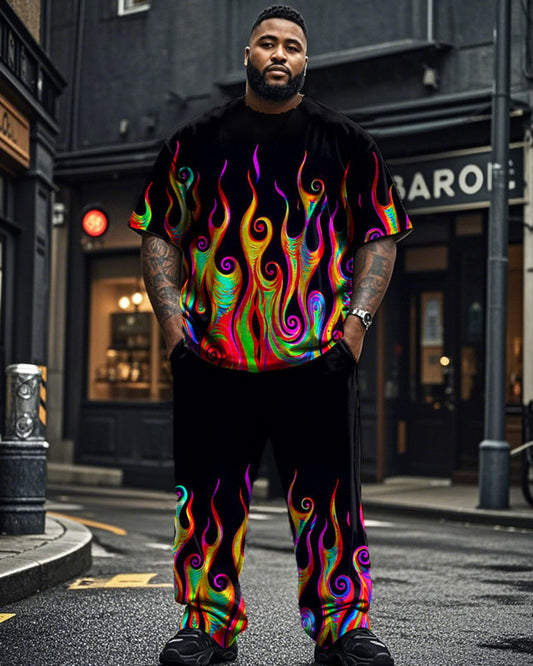 Color Flame Short-sleeved T-shirt and Trousers Plus Size Men's Suit