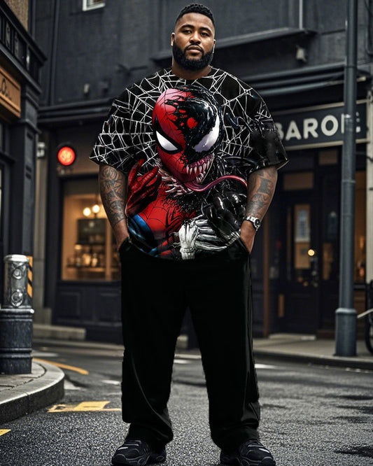 Spider-Man Venom Printed Round Neck T-Shirt Trousers Large Size Men's Suit