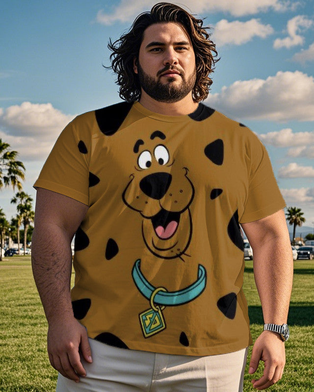 Men's Casual Personality Cartoon Dog Print Large Size Short-sleeved T-shirt