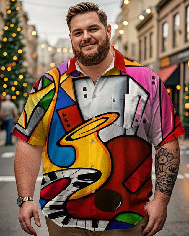 Color Music Lapel Plus Size Men's Short-sleeved Shirt