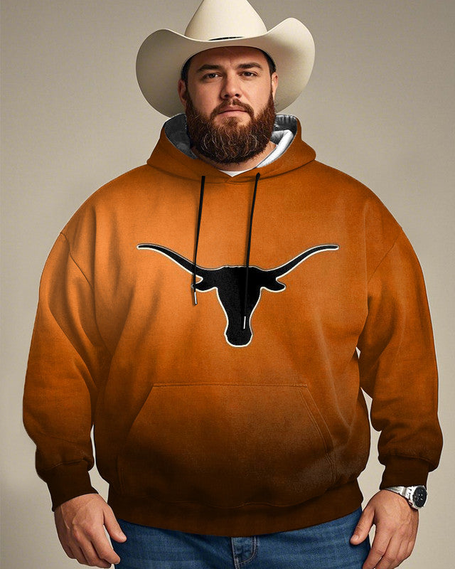 Western Bull Head Printed Large Size Men's Hooded Sweatshirt